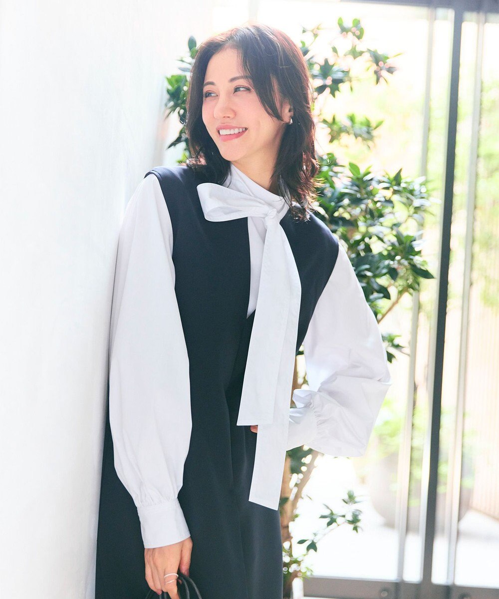 #Newans 【洗濯機可】ステッチデザインリボンタイブラウス 