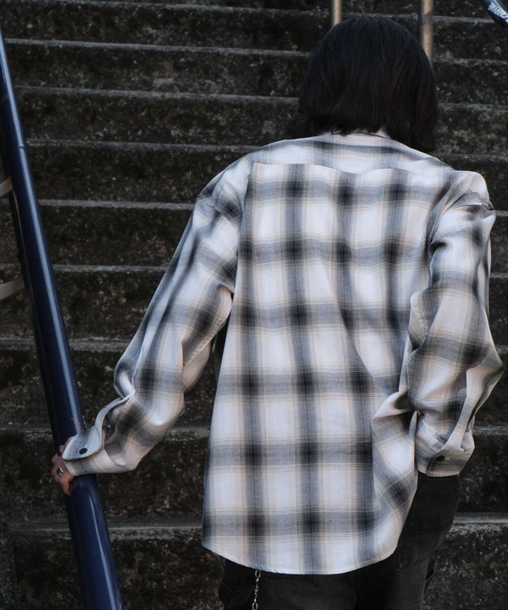 WEGO 【ユニセックス着用ITEM/SMLサイズ展開】オンブレチェックシャツ（LS） 