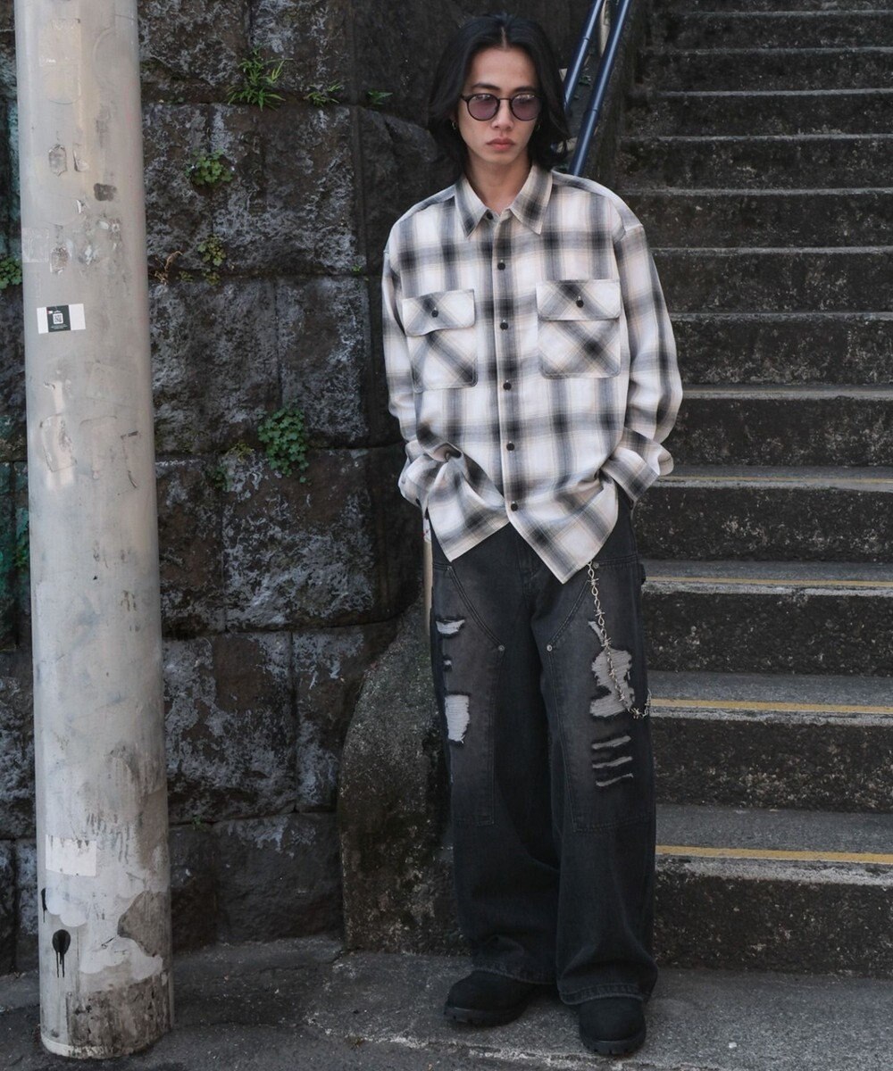 WEGO 【ユニセックス着用ITEM/SMLサイズ展開】オンブレチェックシャツ（LS） 