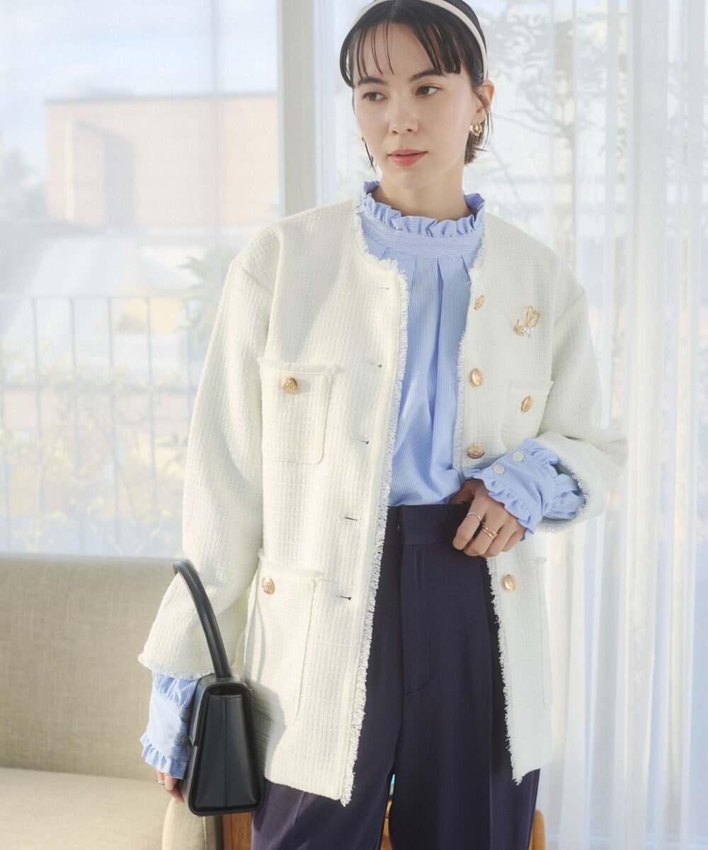 WEGO 【ANGIE VINTAGE/オケージョン対応 / セレモニー対応】ノーカラー ツイードジャケット 