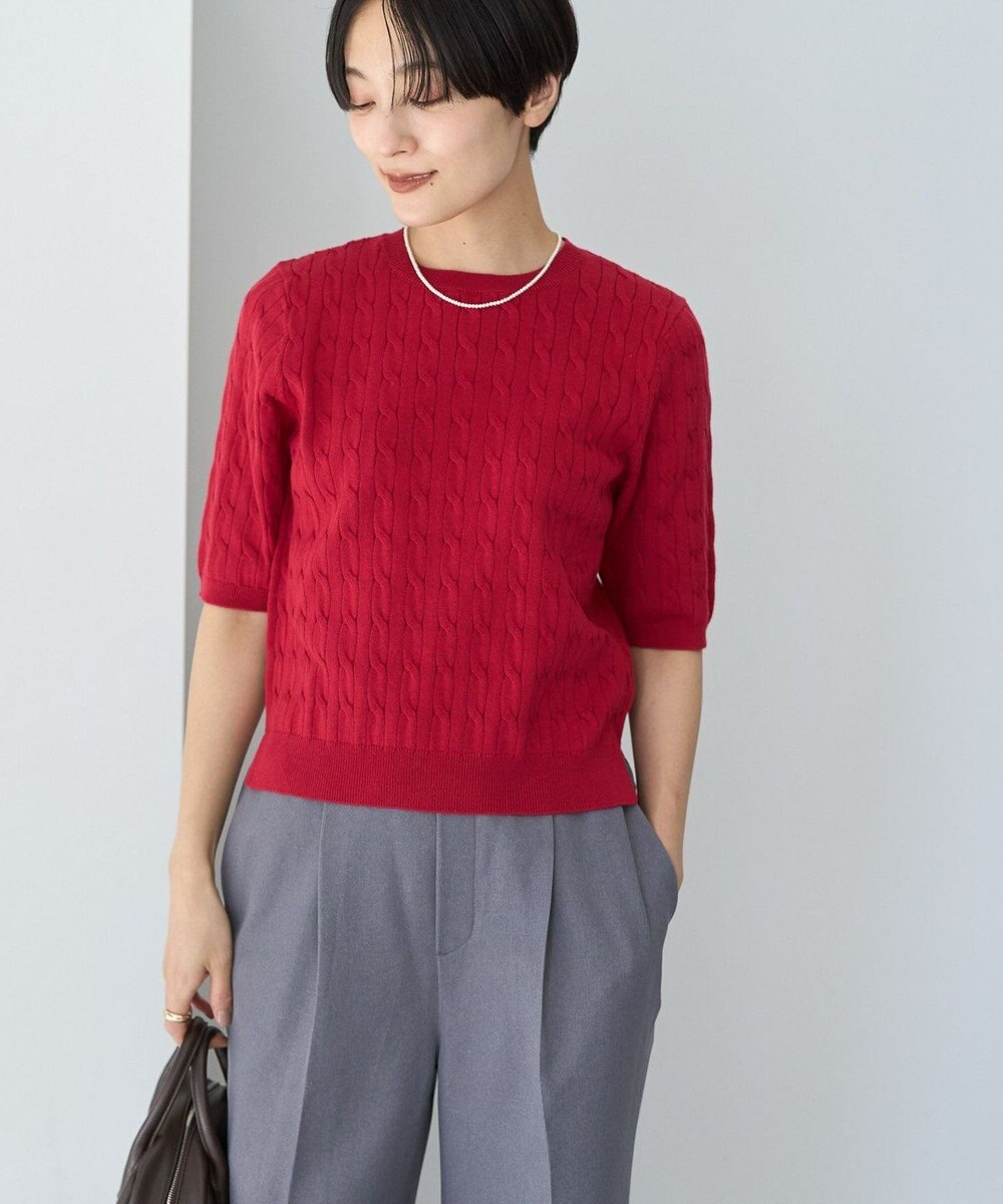 AMERICAN HOLIC ケーブル５分袖ニットプルオーバー 