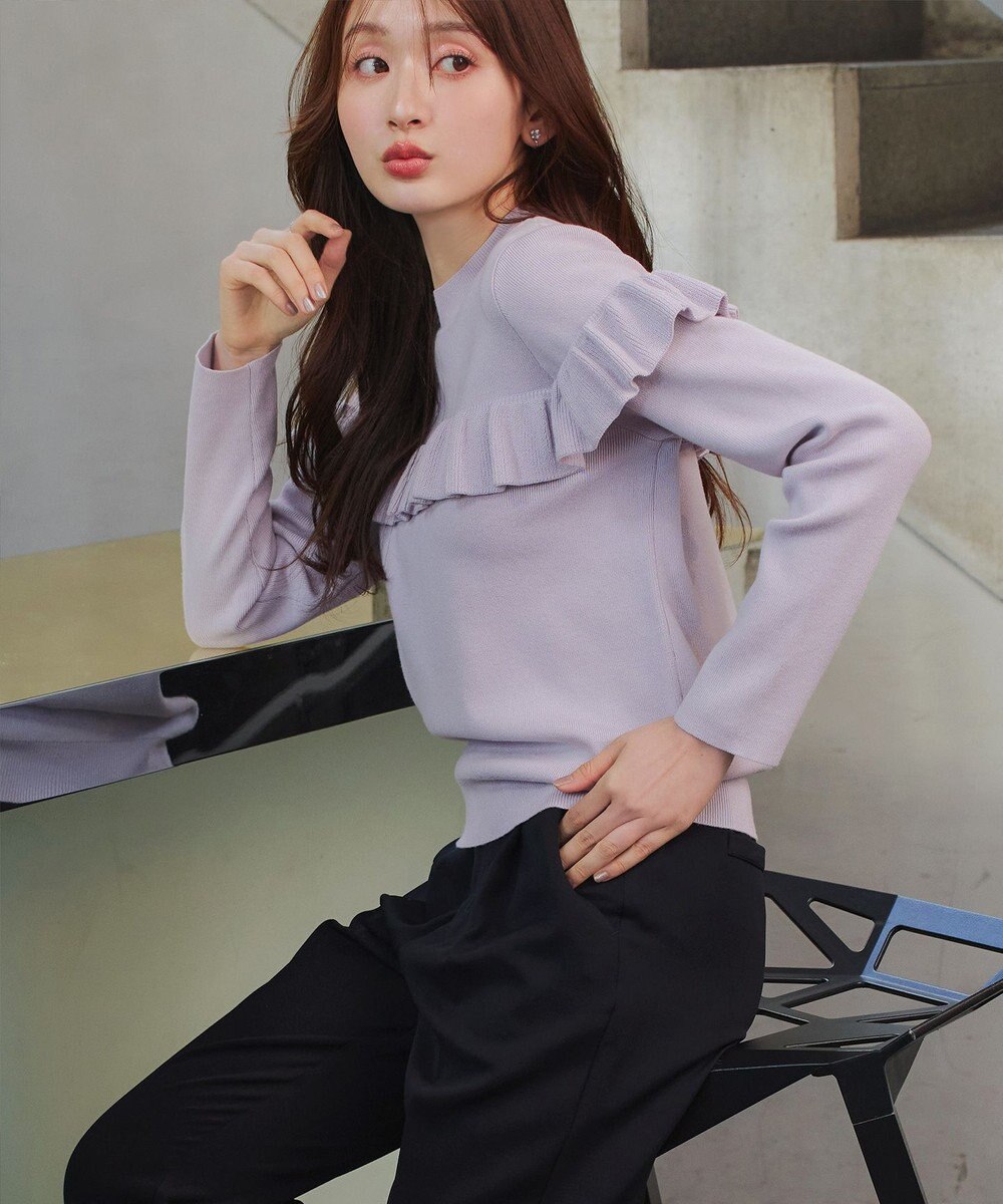 Tiaclasse L モックネックフリルニットトップス 