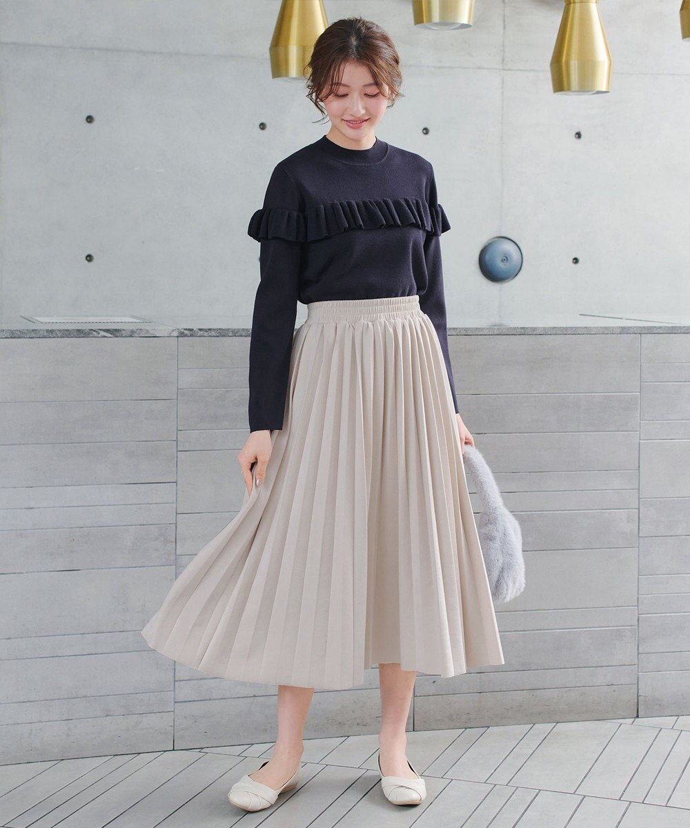 Tiaclasse L モックネックフリルニットトップス 