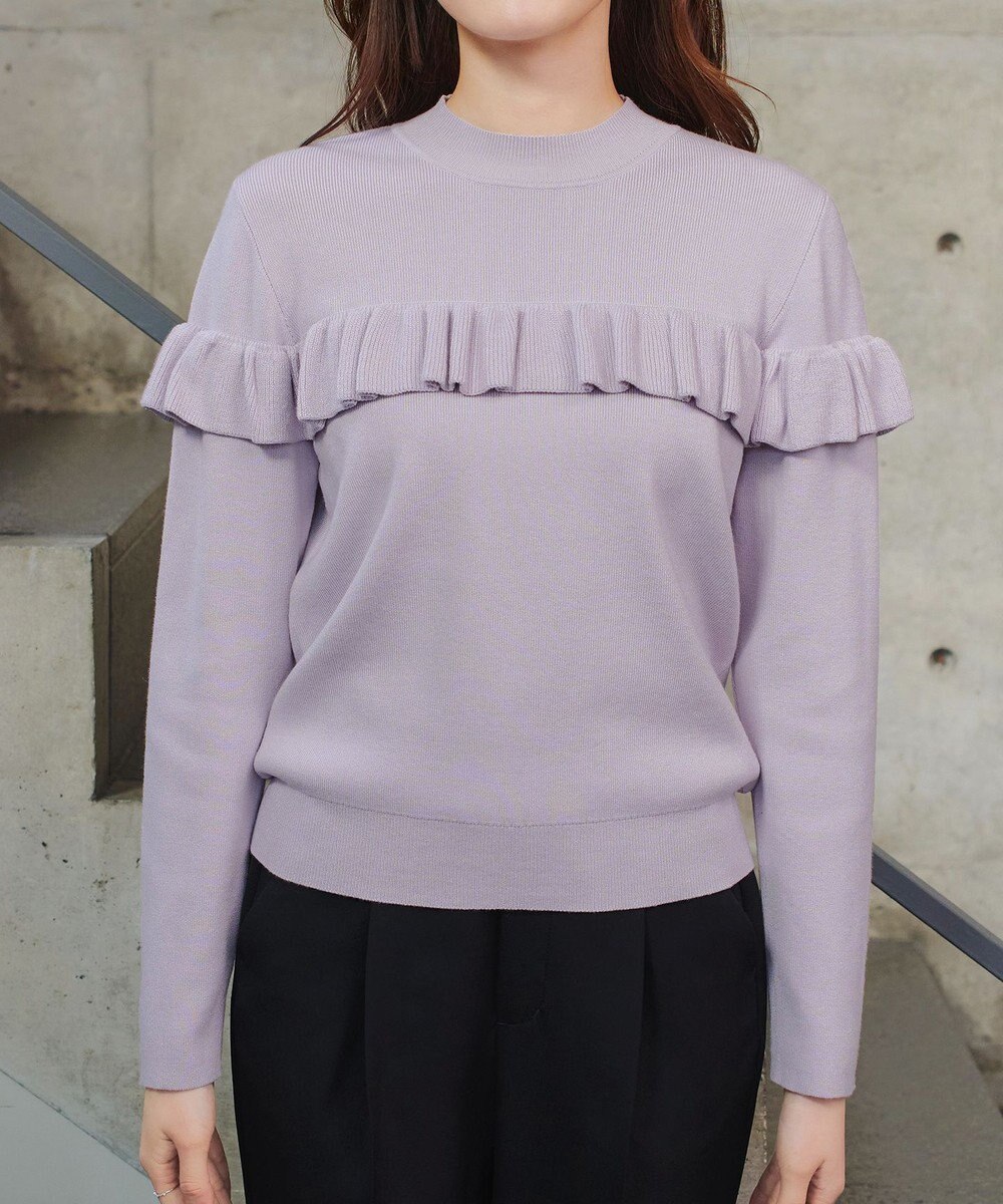 Tiaclasse L モックネックフリルニットトップス 