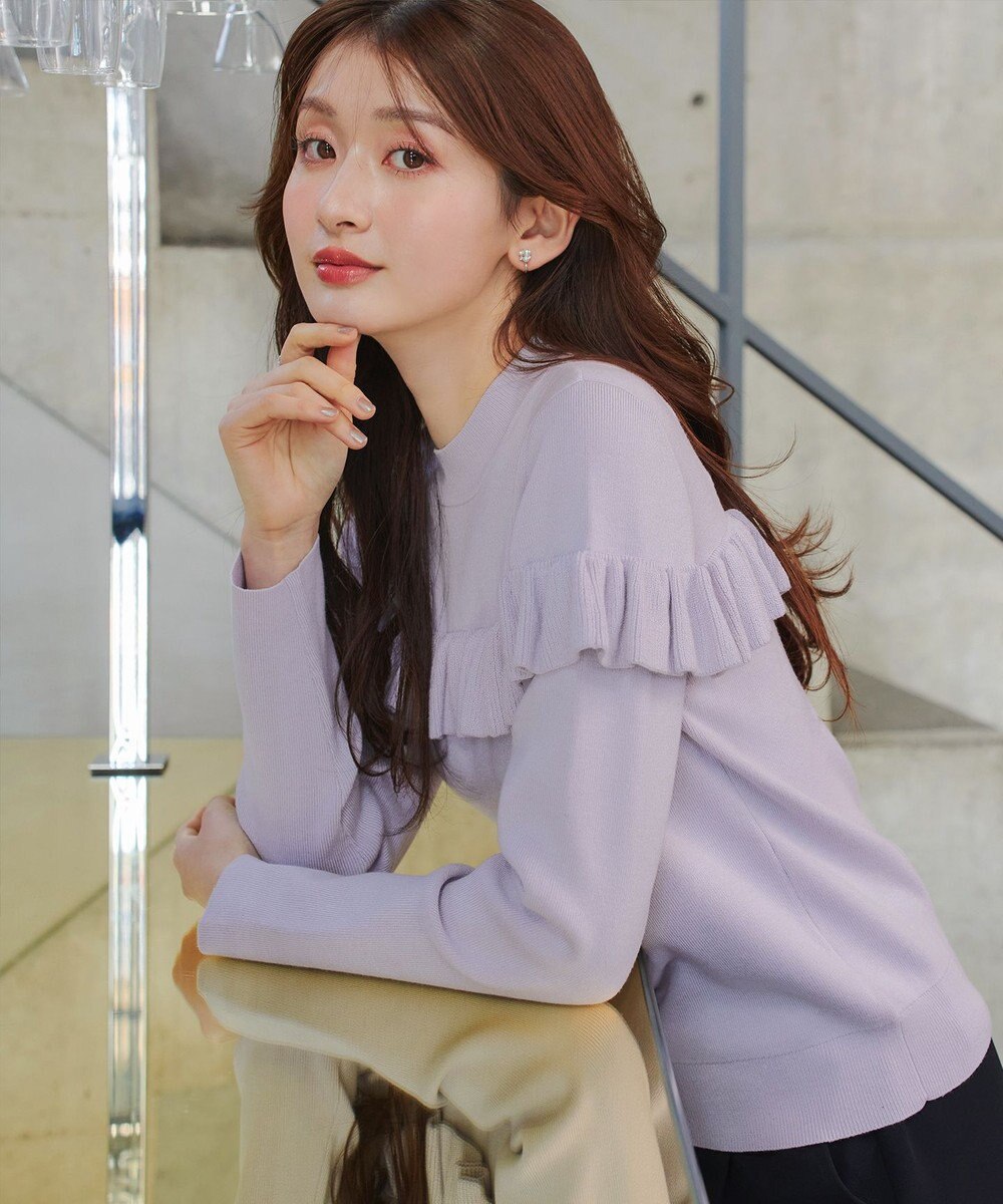 Tiaclasse L モックネックフリルニットトップス 