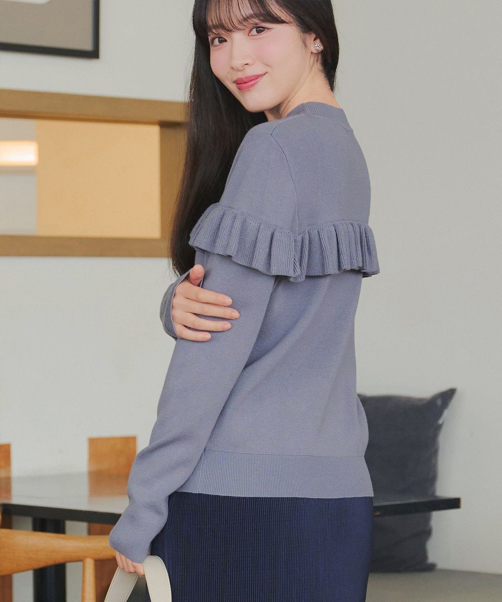 Tiaclasse L モックネックフリルニットトップス 