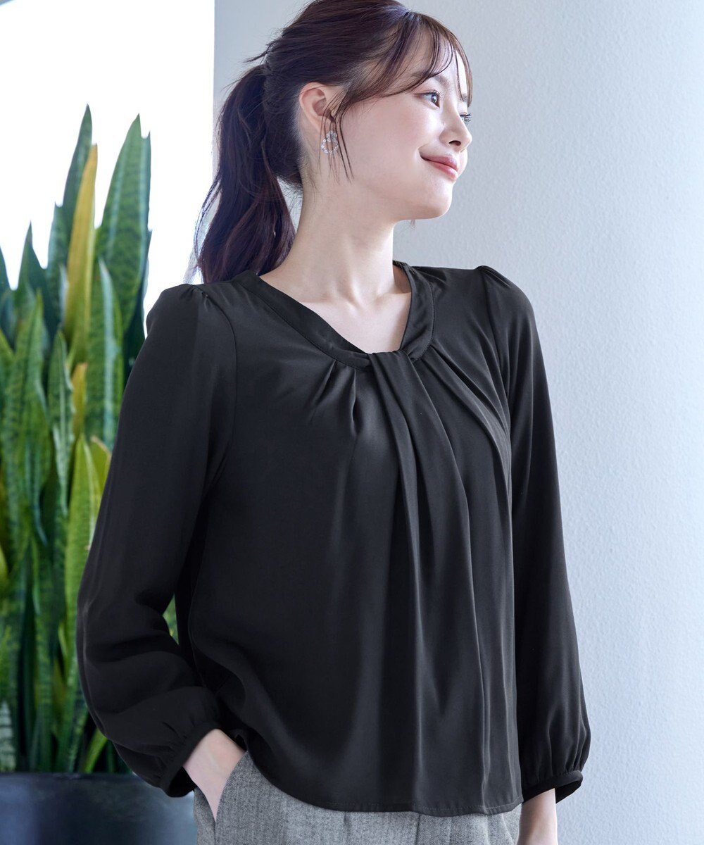 Tiaclasse 【スマート裏起毛】 ボウタイ風ブラウス 