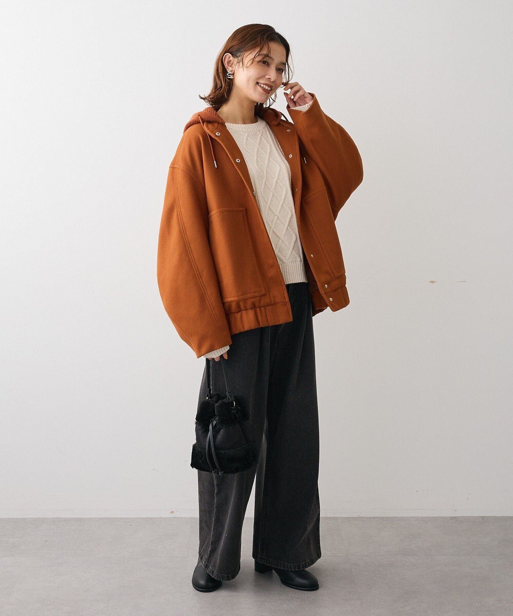 Green Parks ニットフード付きウーリーブルゾン 