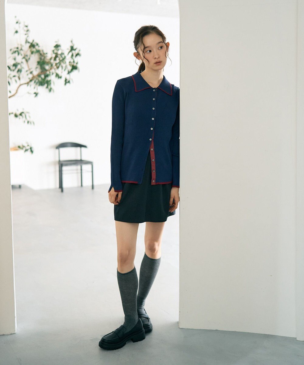 earth music&ecology バイカラートリムロングニットカーディガン 