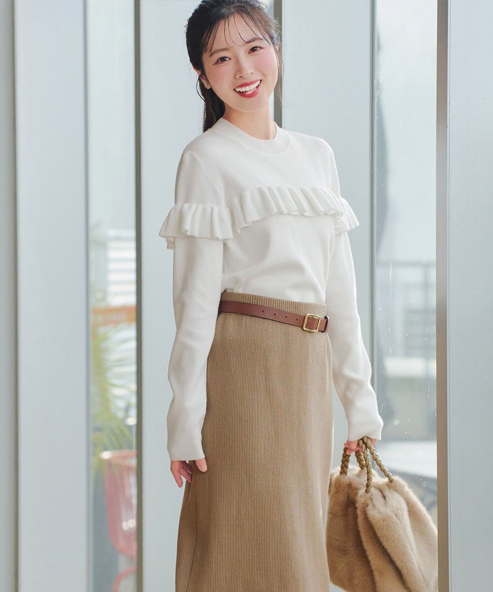 Tiaclasse L モックネックフリルニットトップス 