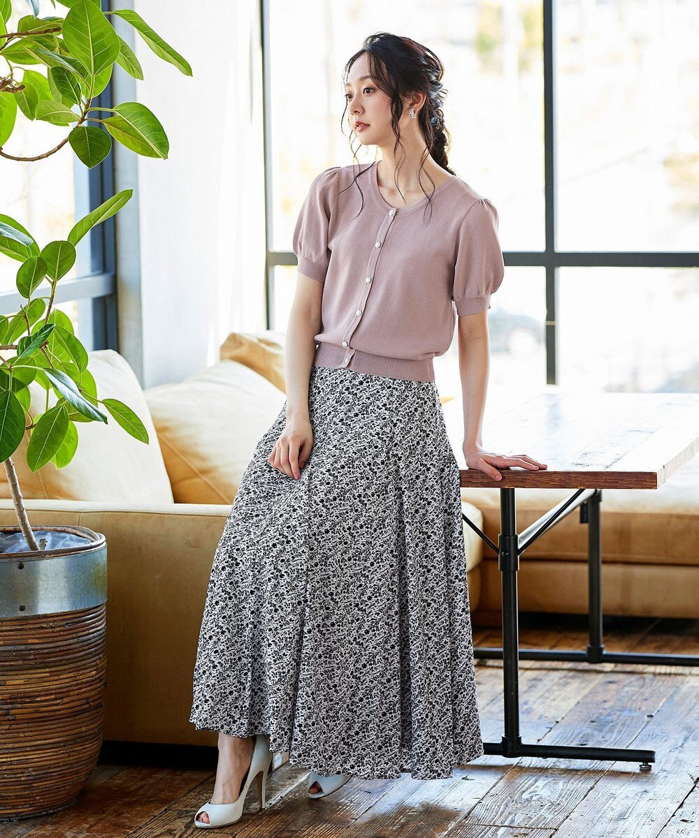 Tiaclasse L 【洗える】ひんやり心地良いパフ袖ニットカーディガン 