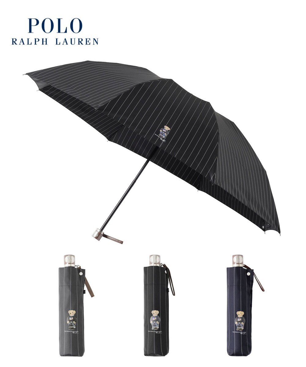 MOONBAT POLO RALPH LAUREN メンズ 折りたたみ傘 ストライプ×BEAR 65cm 
