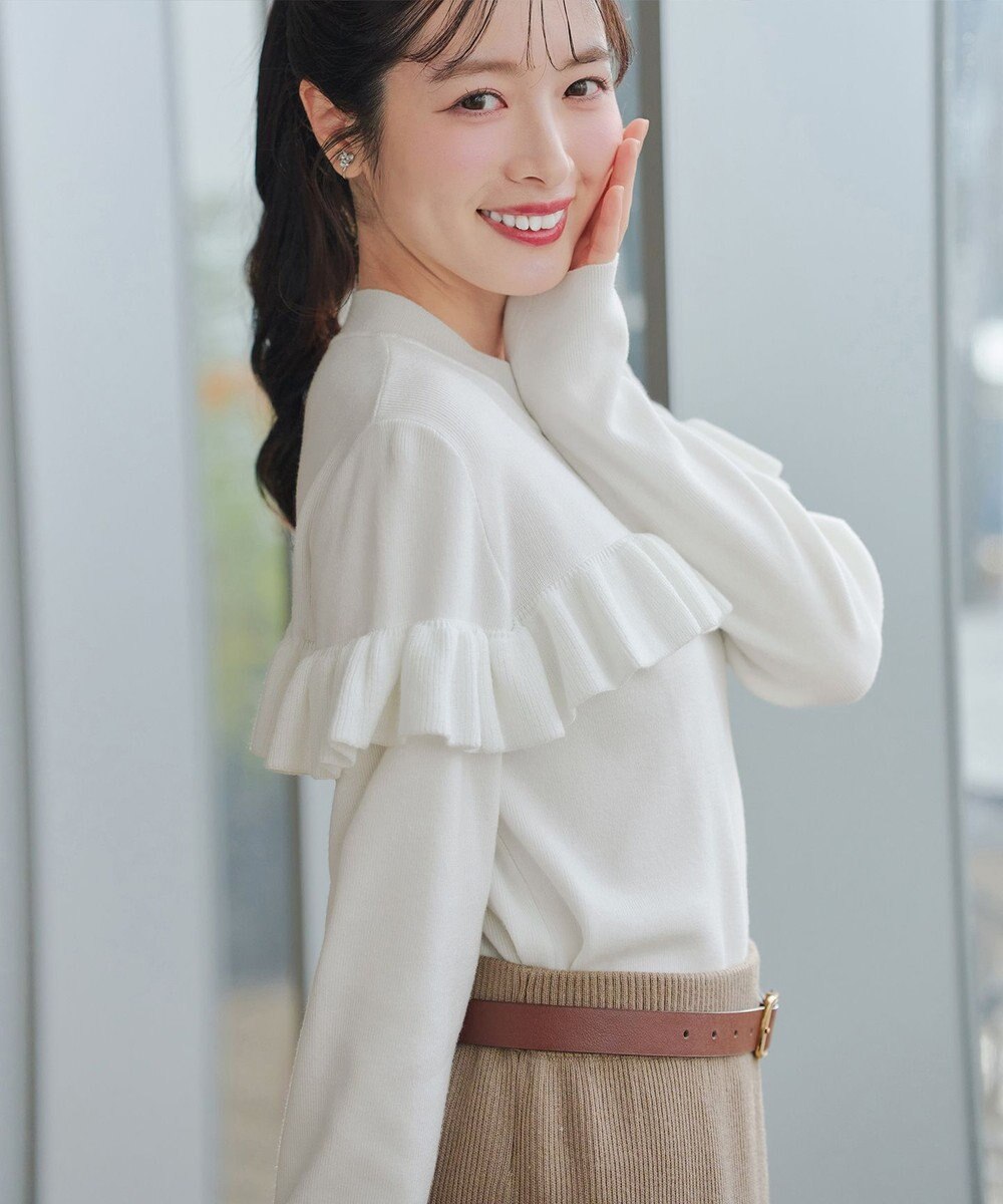 Tiaclasse L モックネックフリルニットトップス 