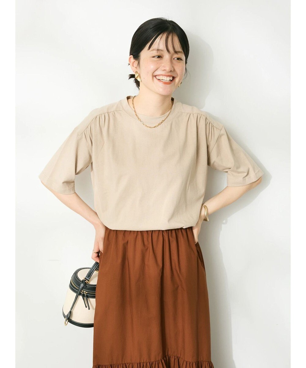 CRAFT STANDARD BOUTIQUE ヴィンテージ風天竺 ショルダーギャザーチュニック Gray Beige