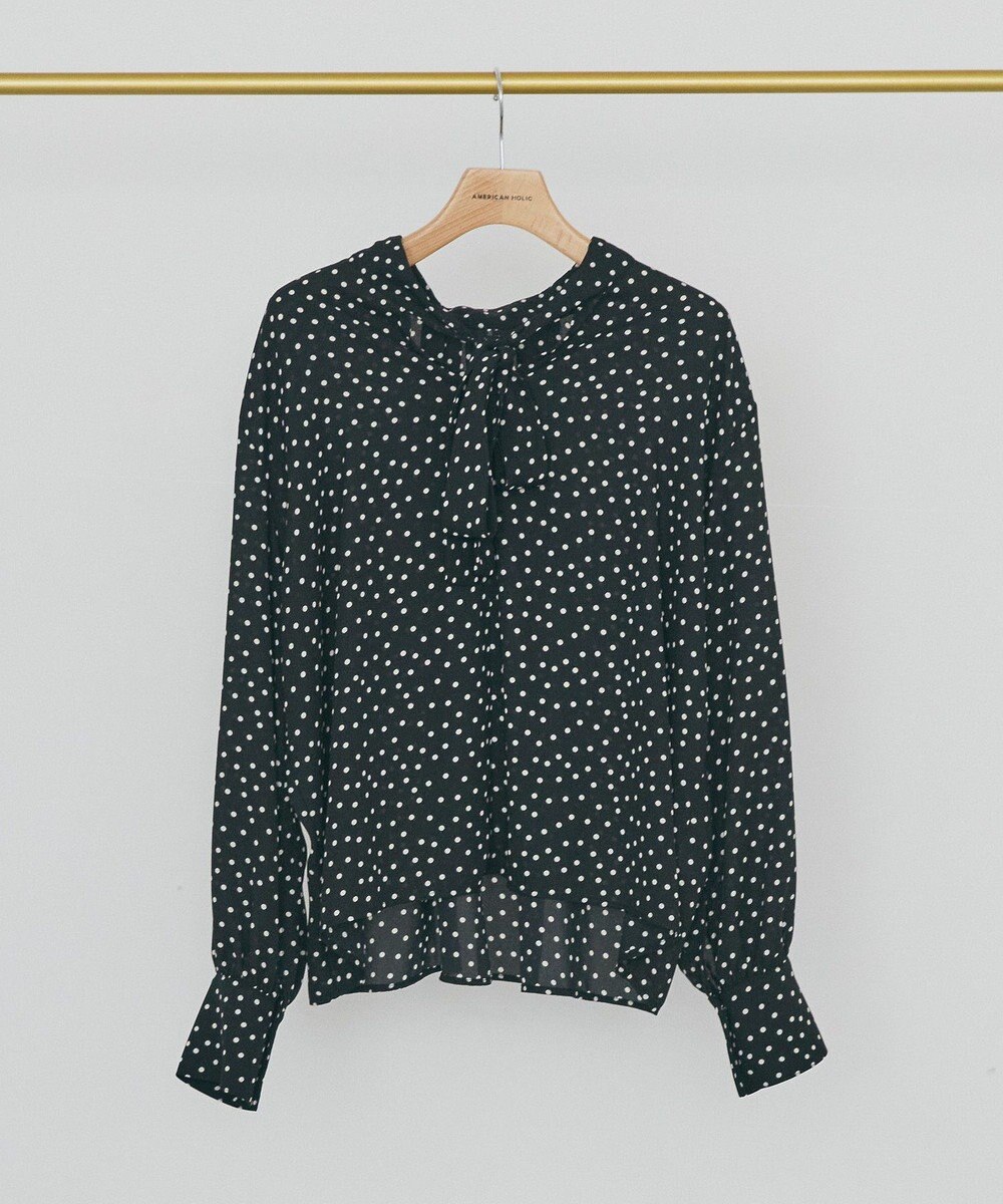 AMERICAN HOLIC 【イージーケア】ドット柄ボウタイブラウス 