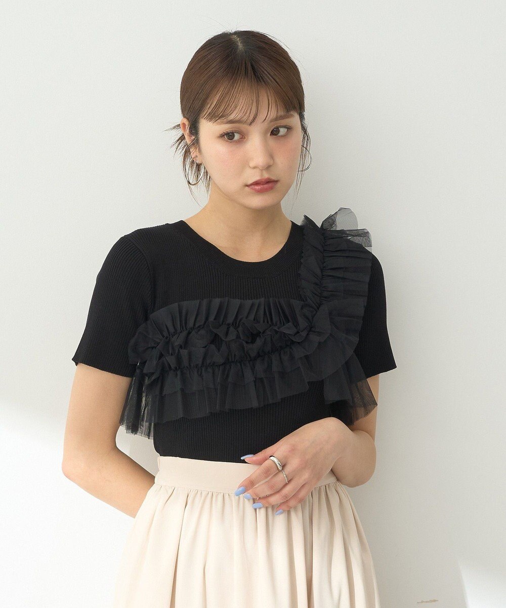 earth music&ecology アシメチュールフリルニットプルオーバー 