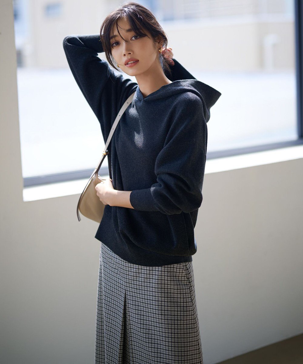 23区 ウールミルドストレッチ チェック フロントタックAラインスカート 