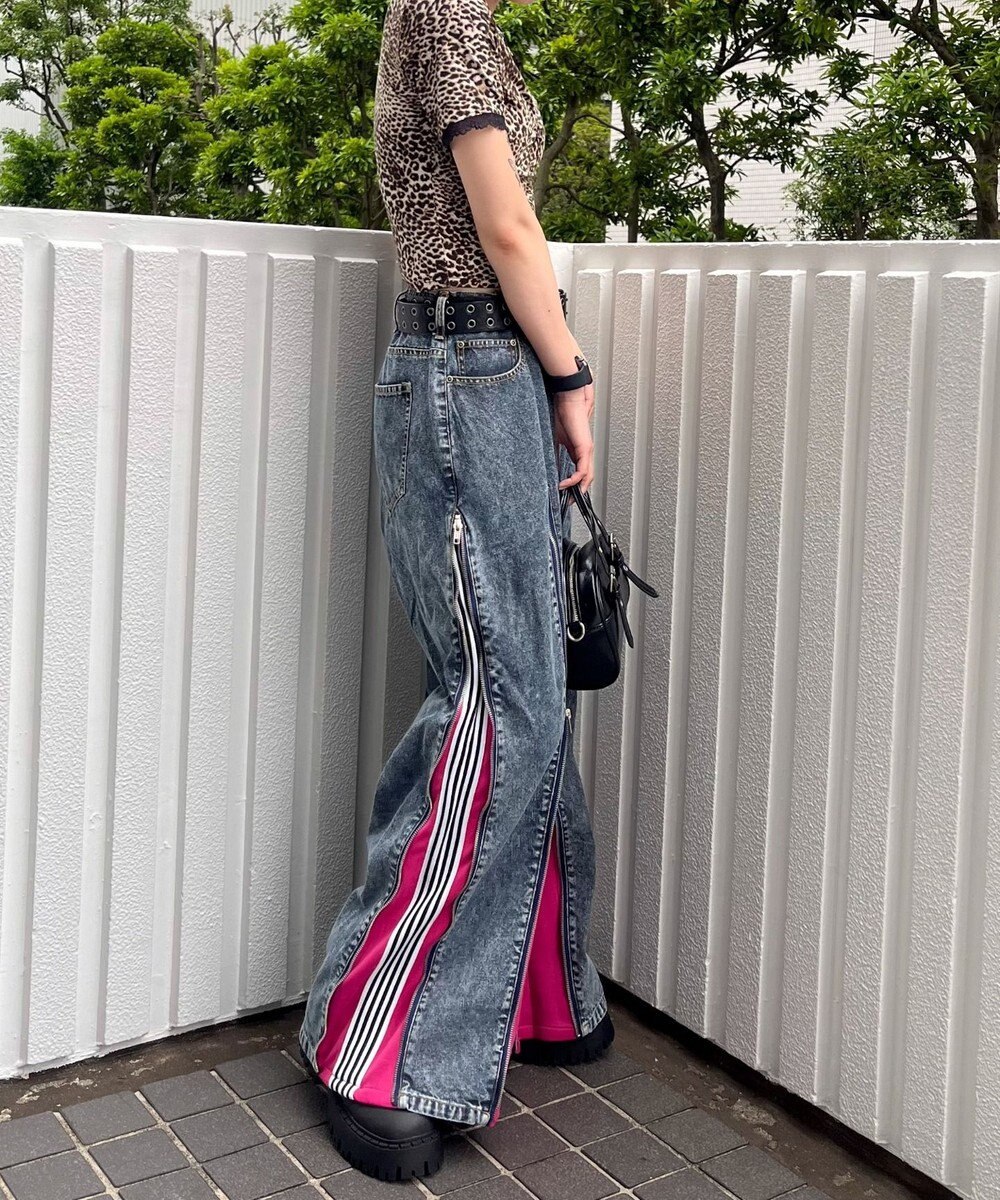 WEGO 【ユニセックス着用ITEM】ジャージドッキングZIPデニムパンツ 