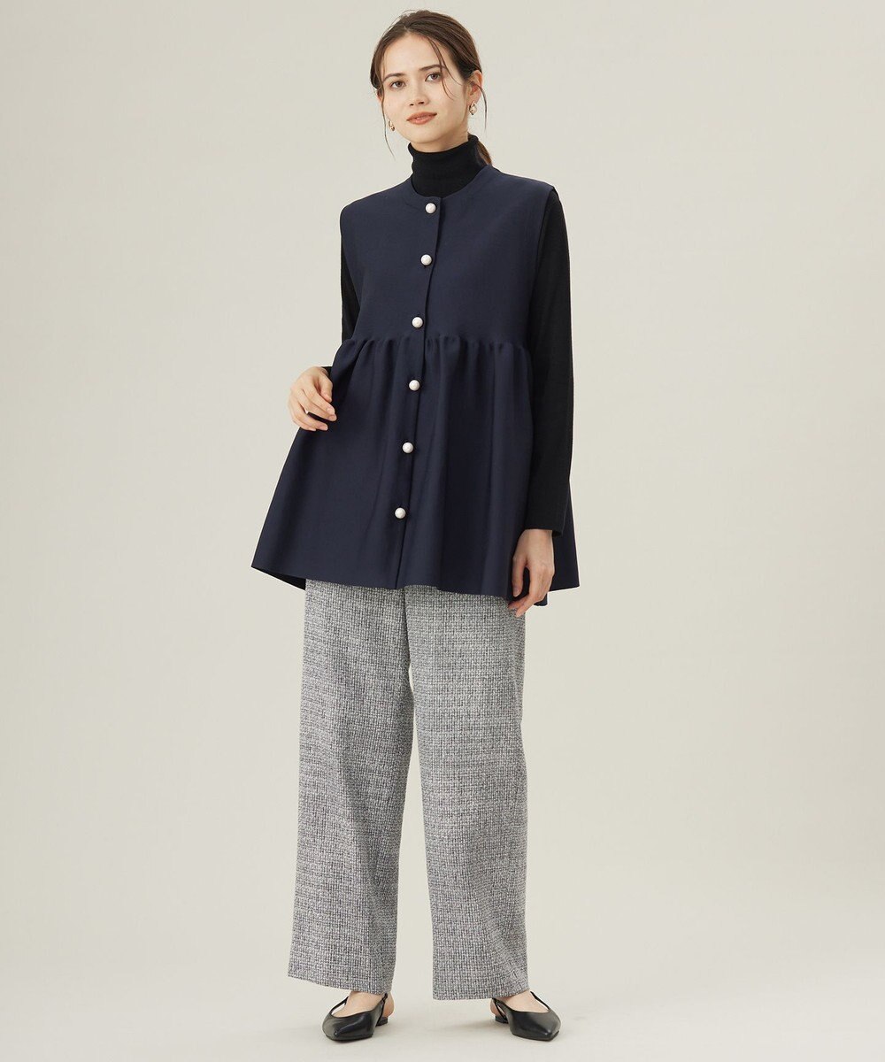 自由区 【セットアップ対応・洗える】ライトミックスツイードワイドストレート パンツ 