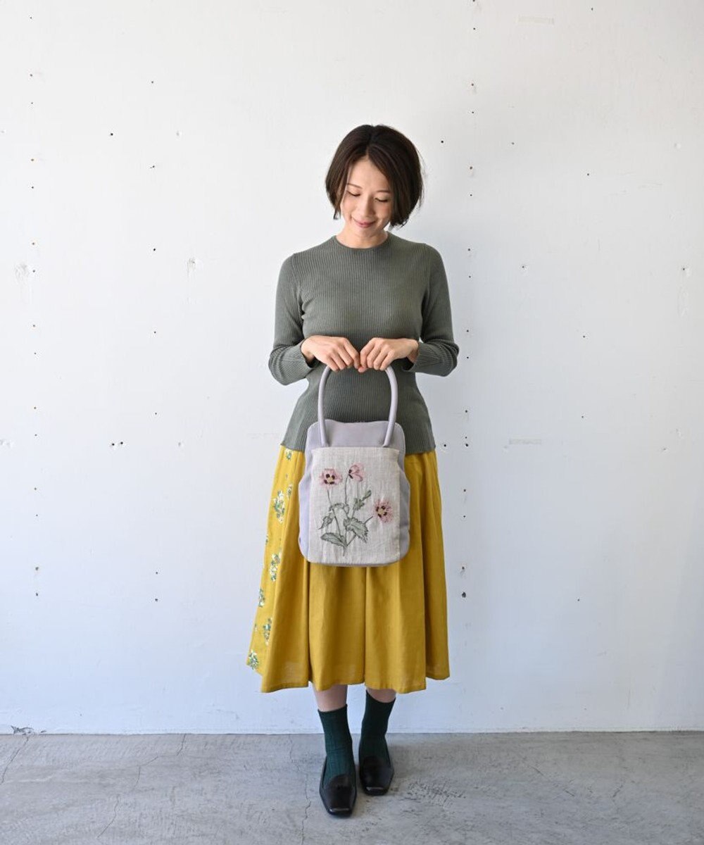 AND WOOL ポピー押し花刺繍バッグ 