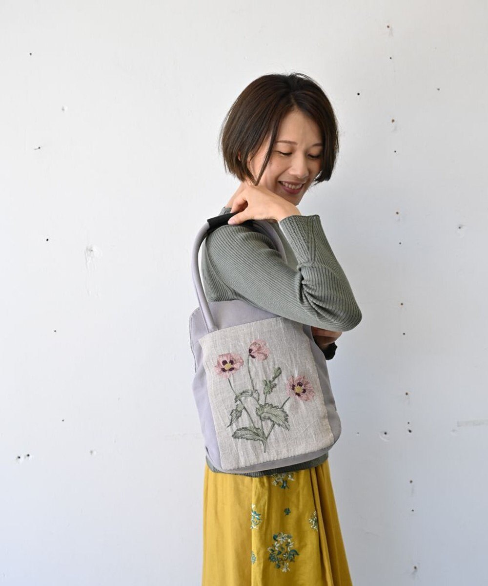 AND WOOL ポピー押し花刺繍バッグ 