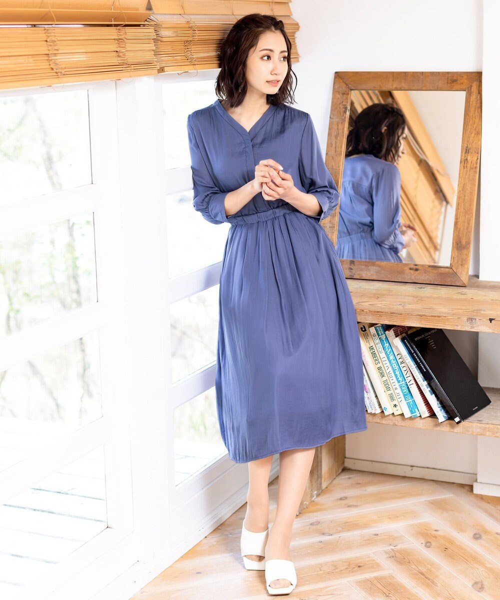 Tiaclasse L 【洗える】スタイルアップも叶うヴィンテージサテンワンピース 