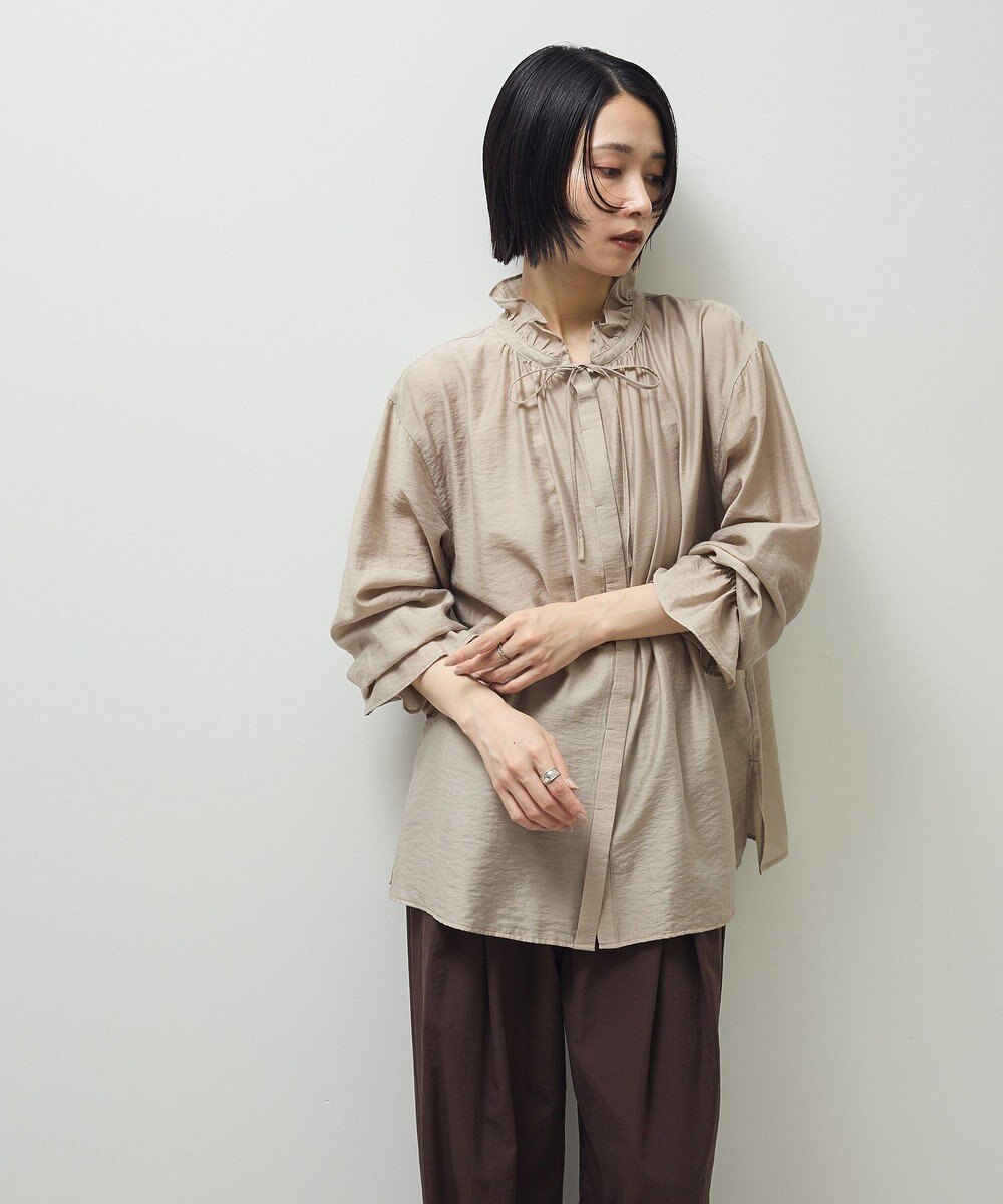 Green Parks フリルカラーリボンブラウス 