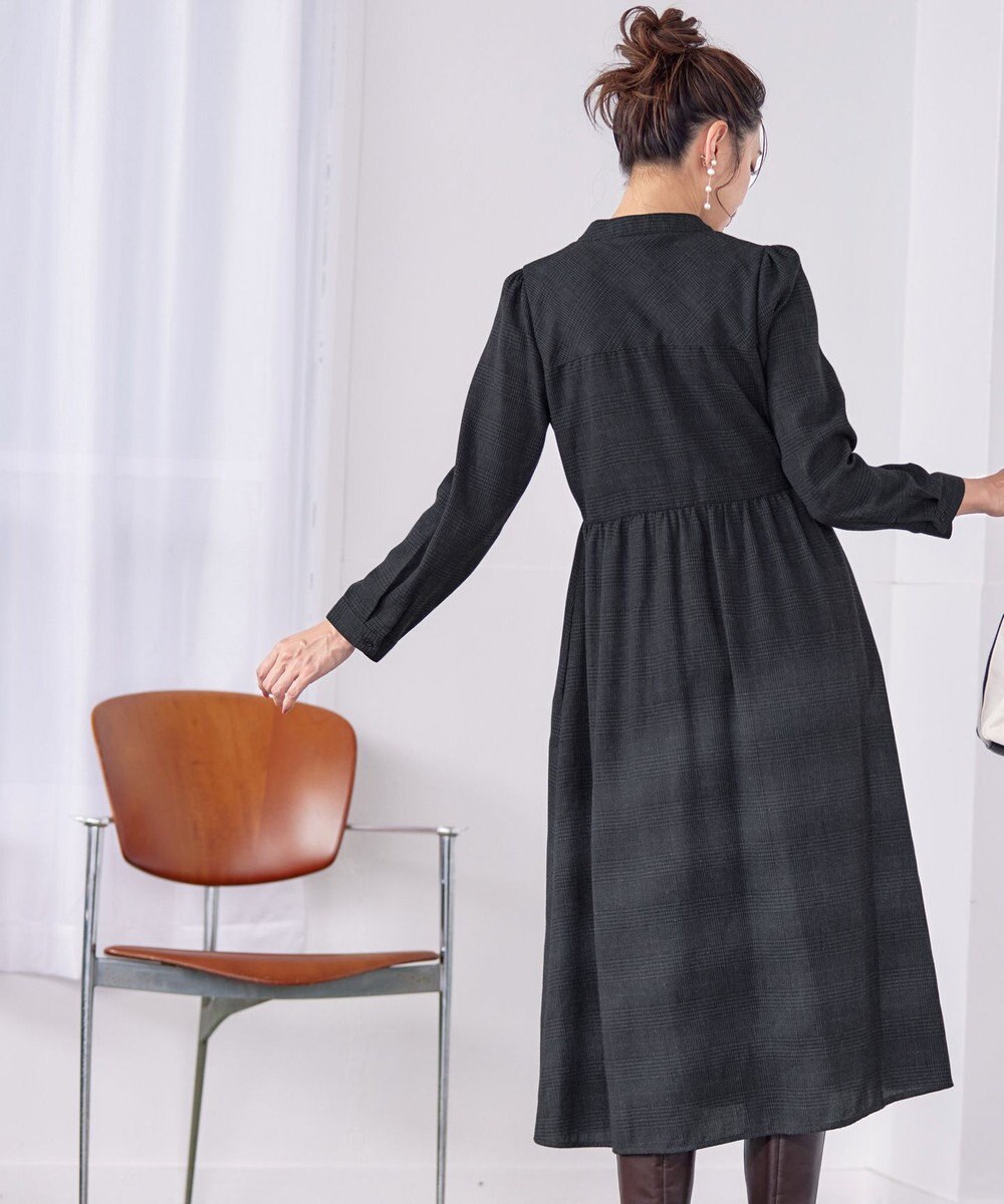 Tiaclasse 【洗える】バンドカラーチェック柄シャツワンピース 