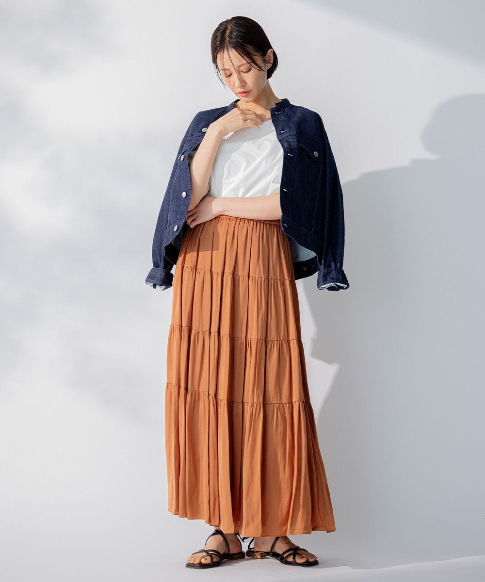 自由区 L 【洗える/着丈調節可】カラー ティアードスカート 