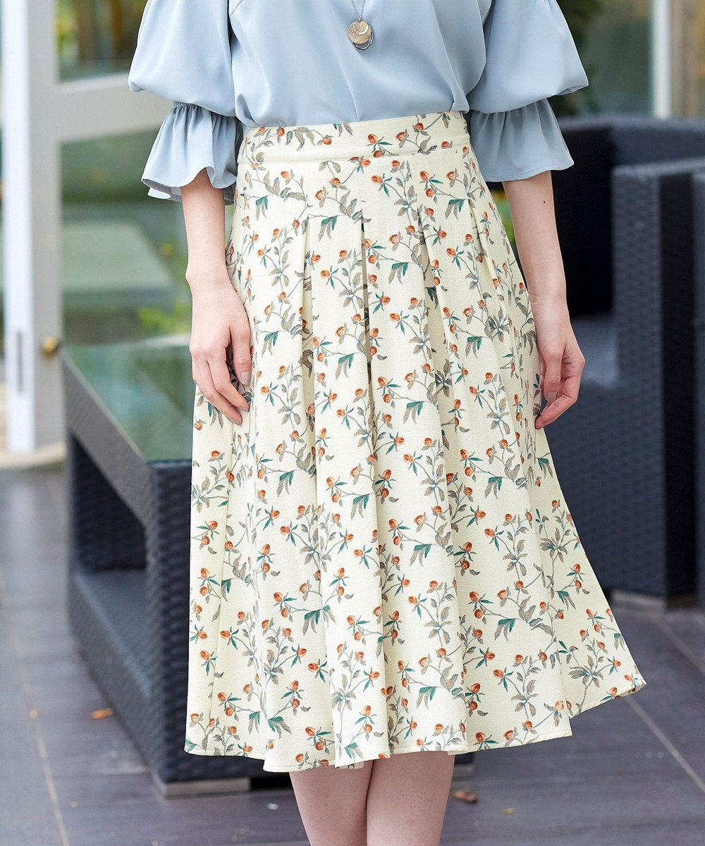 (9)日本製 総柄 花柄 フレア ロング スカート