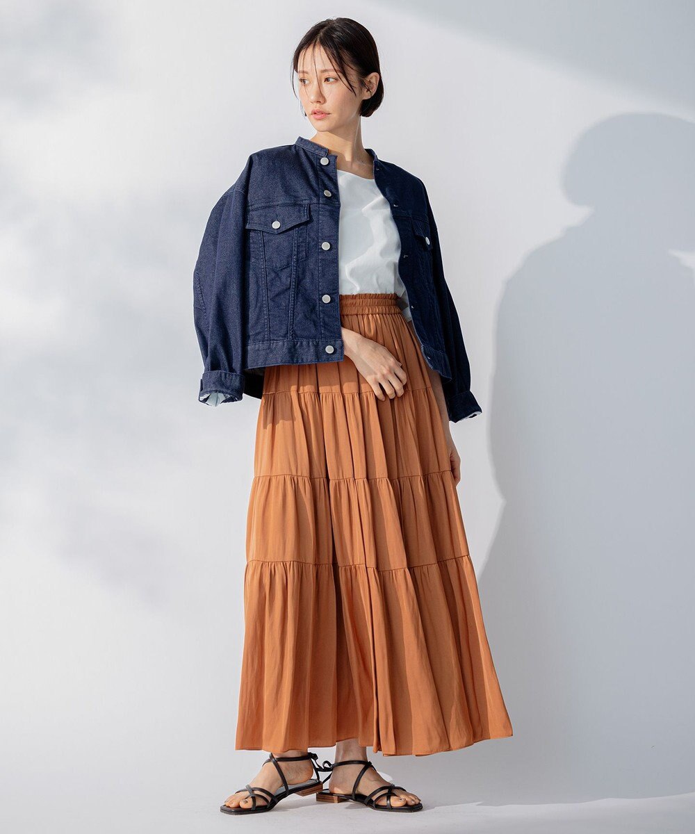 自由区 L 【洗える/着丈調節可】カラー ティアードスカート 