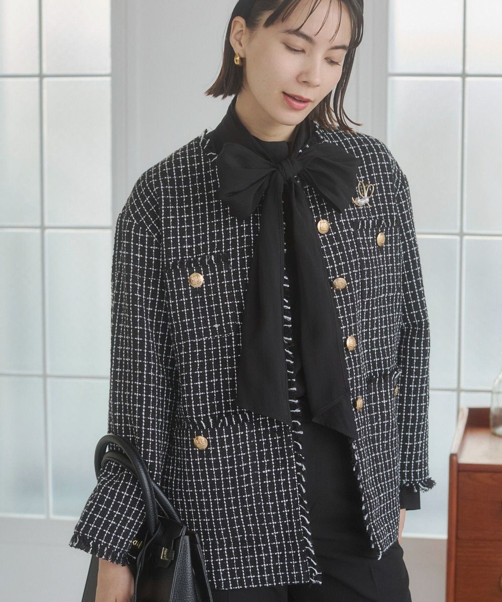 WEGO 【ANGIE VINTAGE/オケージョン対応 / セレモニー対応】ノーカラー ツイードジャケット 