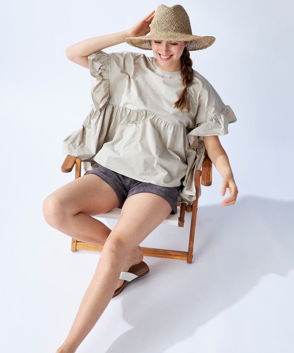 OP／FILA 【Ocean Pacific】らくティブ｜ティアード袖フレアカットソー 