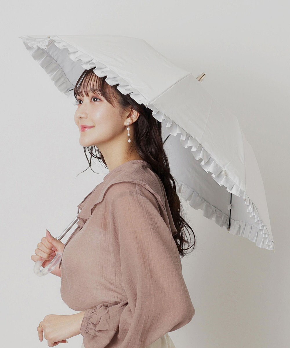 MOONBAT 【一級遮光/晴雨兼用】LANVIN en Bleu (ランバン オン ブルー)  折りたたみ日傘 シャイニーフリル 遮光 遮熱 UV 