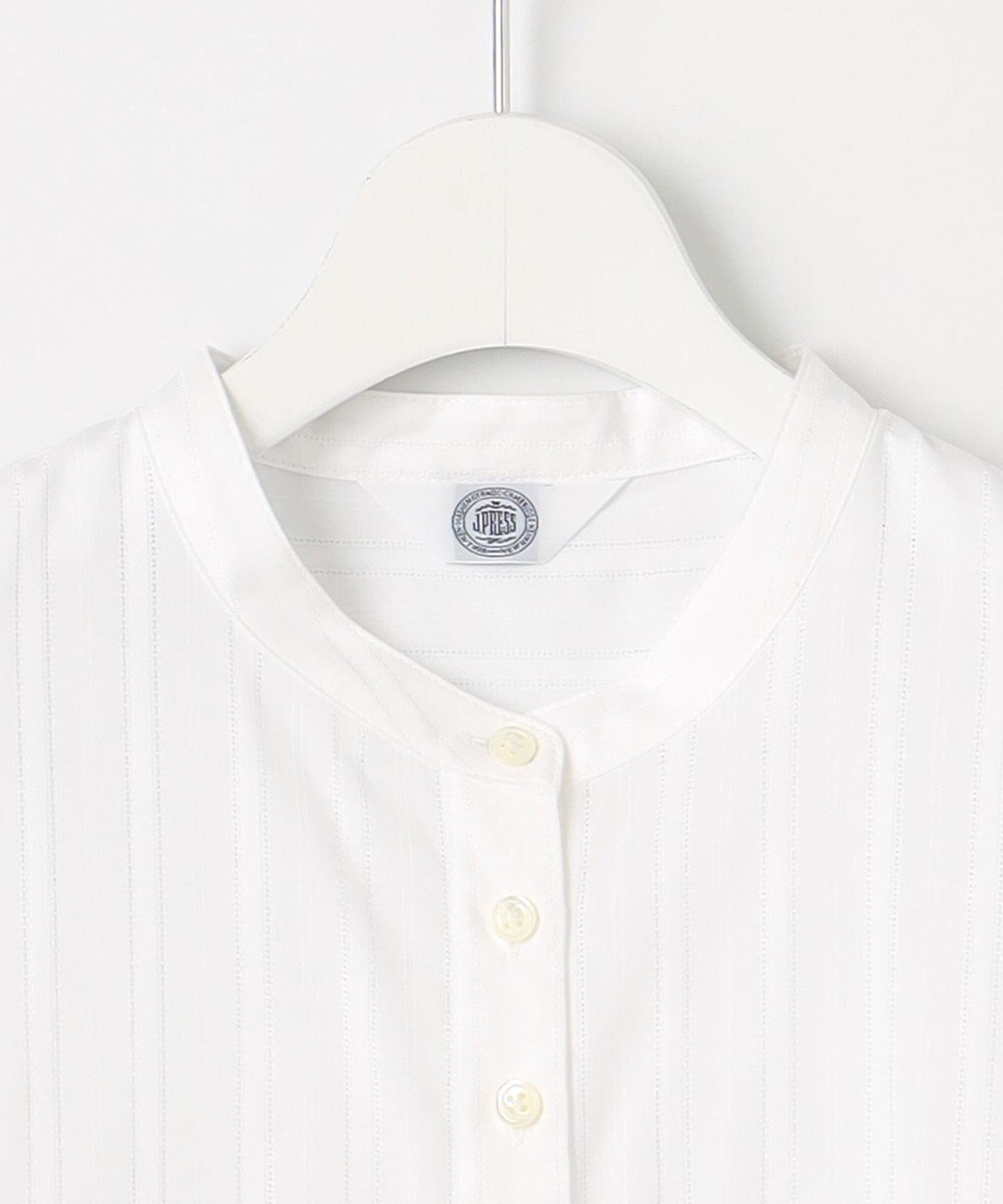 J.PRESS LADIES S 【洗える】セルロースカラミストライプ バンドカラー ブラウス 