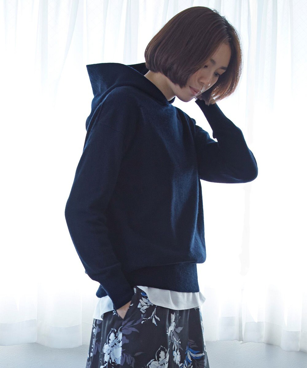 自由区 【洗える】ピュアカシミヤミルド フーディーニット 