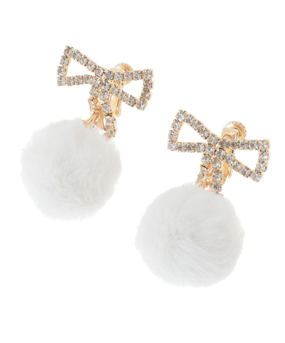 Maison de FLEUR フェイクファービジューリボンイヤリング 