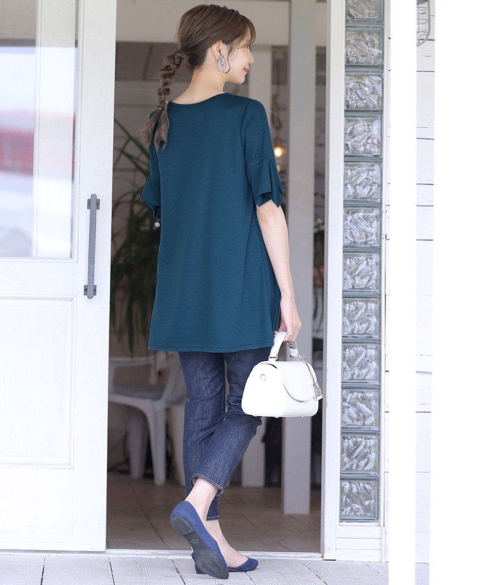 Tiaclasse 【洗える】フレアカフスポンチチュニックブラウス 