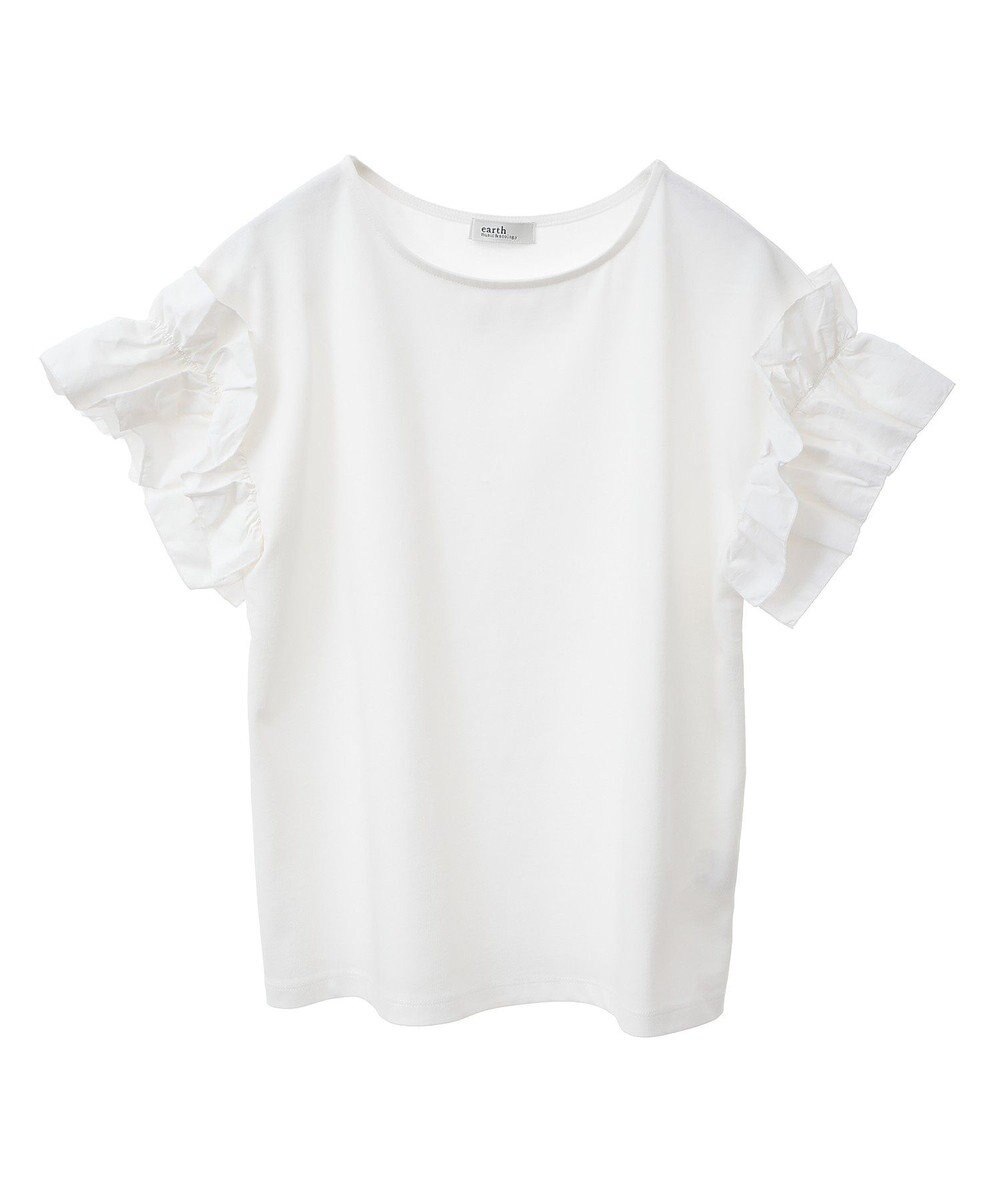 earth music&ecology 【接触冷感/洗濯機可】ギャザーフリルスリーブカットソー 