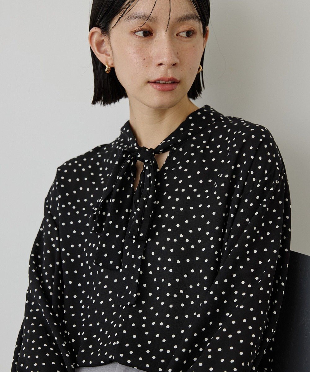AMERICAN HOLIC 【イージーケア】ドット柄ボウタイブラウス 