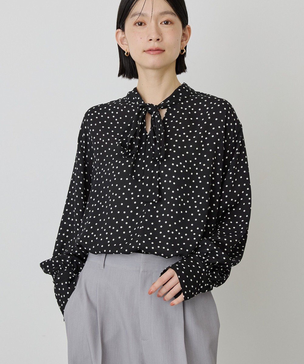 AMERICAN HOLIC 【イージーケア】ドット柄ボウタイブラウス 