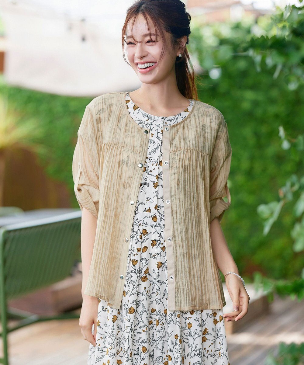 Tiaclasse L 【洗える】リーフフラワー柄ワンピース 