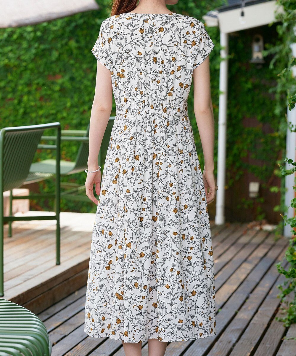 Tiaclasse L 【洗える】リーフフラワー柄ワンピース 