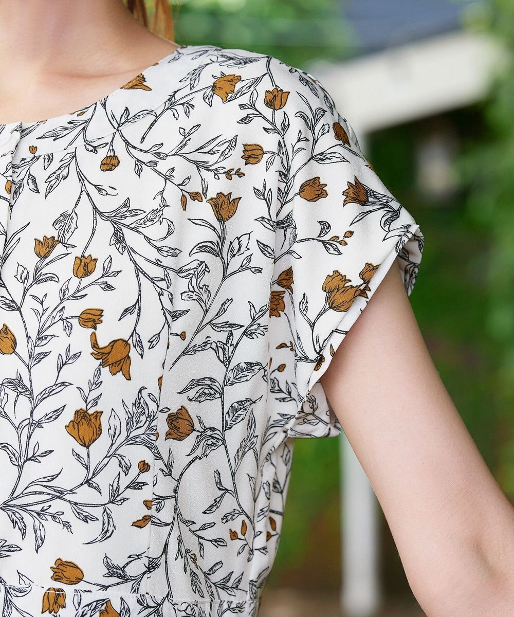 Tiaclasse L 【洗える】リーフフラワー柄ワンピース 