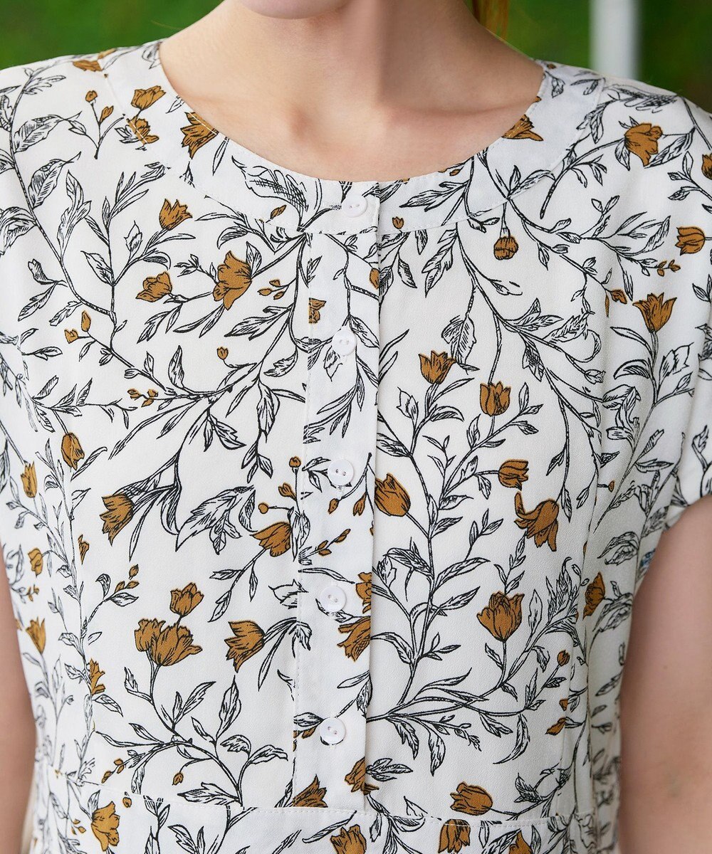 Tiaclasse L 【洗える】リーフフラワー柄ワンピース 