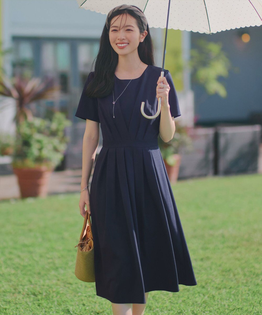 Tiaclasse 【おのののかさん着用】半袖&長袖選べる袖丈・タックフレアワンピース 
