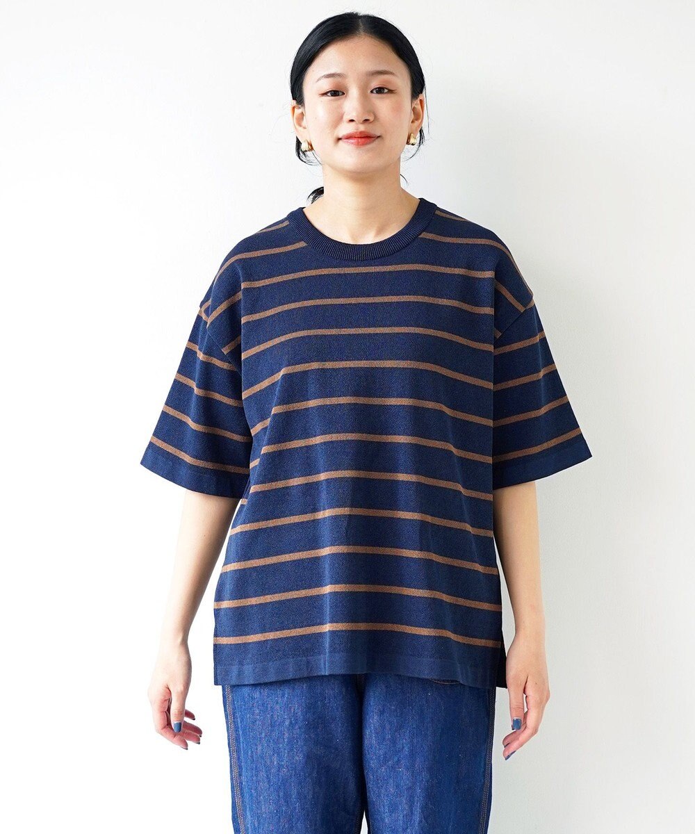 WHITE MAILS 【UNISEX】PAPER YARN BORDER KINT PULLOVER T-シャツ 