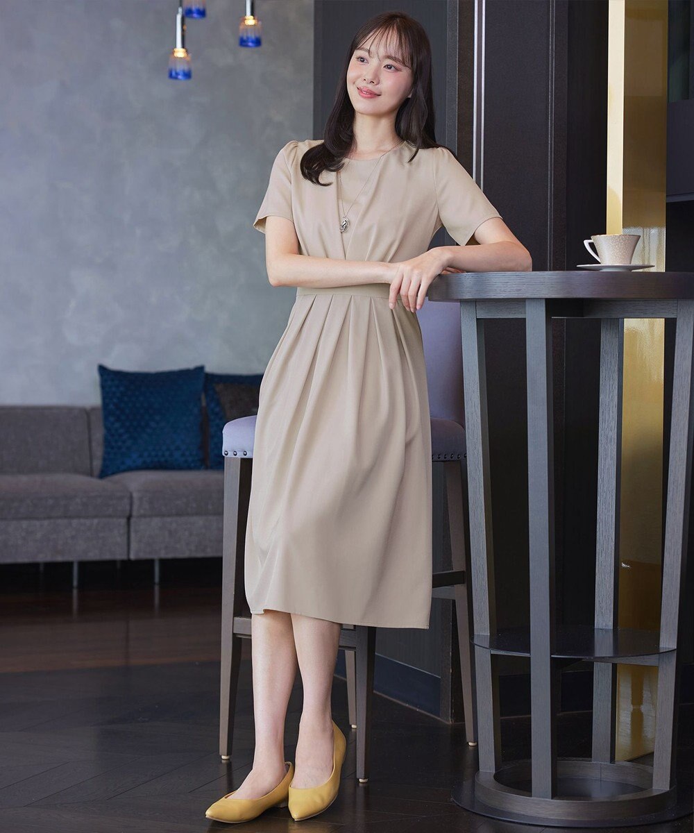 Tiaclasse 【おのののかさん着用】半袖&長袖選べる袖丈・タックフレアワンピース 