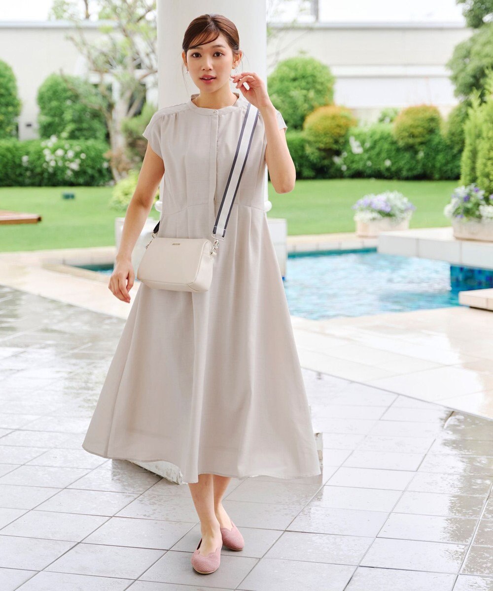 Tiaclasse 【洗える】リネンライクフレンチスリーブワンピース 