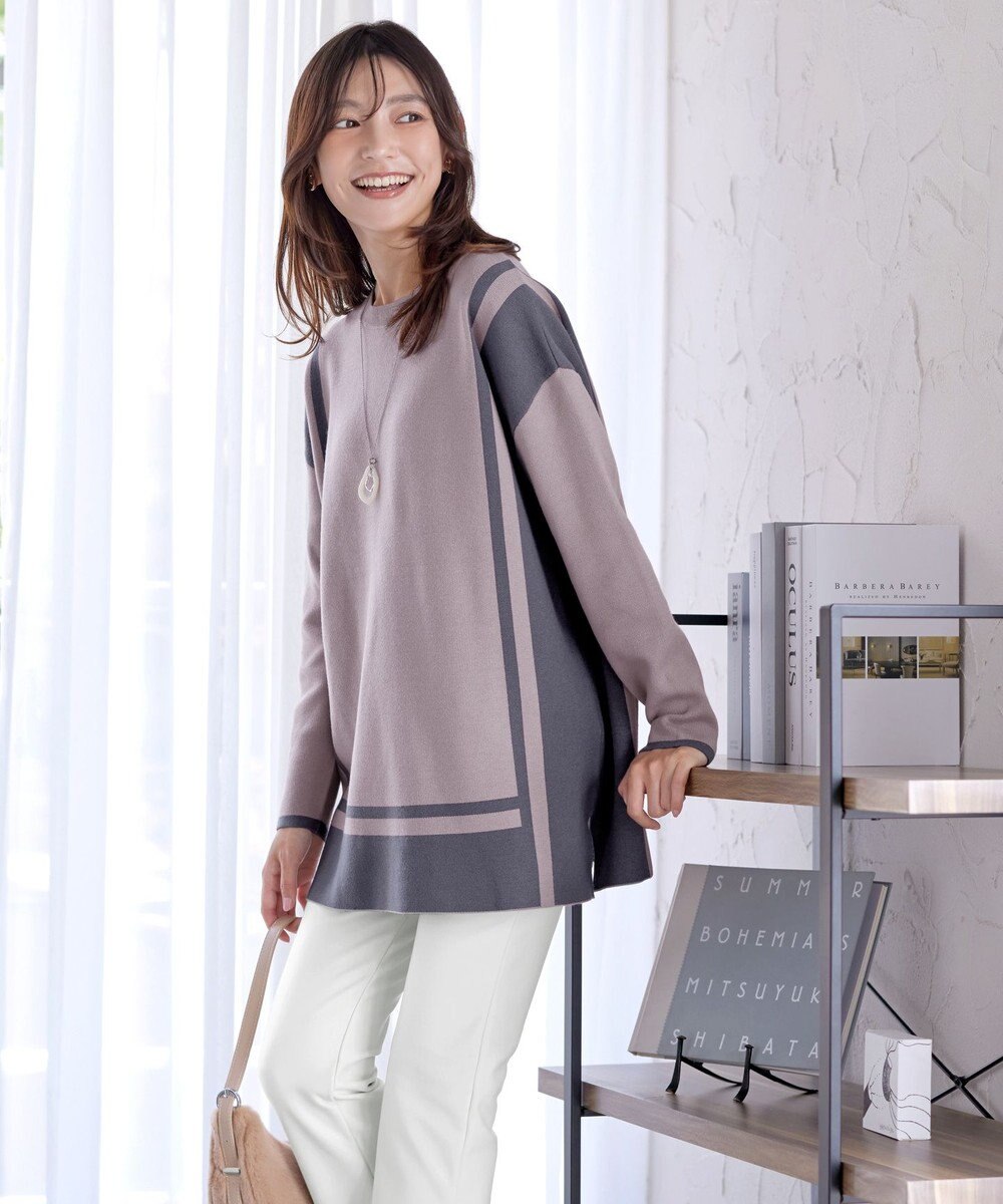 Tiaclasse 【新色追加・洗える】配色ニットチュニック 